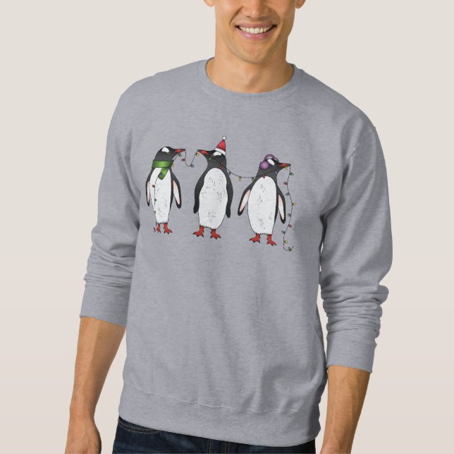 Three Festive Christmas Penguins Illustration Sweatshirt (Front)