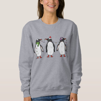 Three Festive Christmas Penguins Illustration Sweatshirt