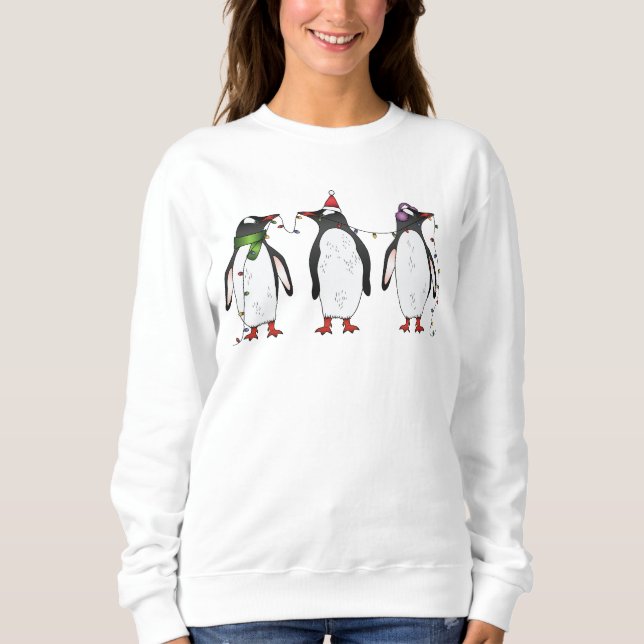 Three Festive Christmas Penguins Illustration Sweatshirt (Front)