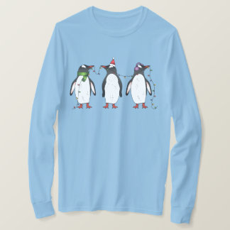 Three Festive Christmas Penguins Illustration T-Shirt