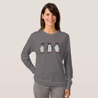 Three Festive Christmas Penguins Illustration T-Shirt