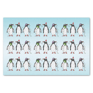 Three Festive Christmas Penguins Illustration Tissue Paper