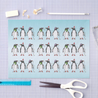 Three Festive Christmas Penguins Illustration Tissue Paper