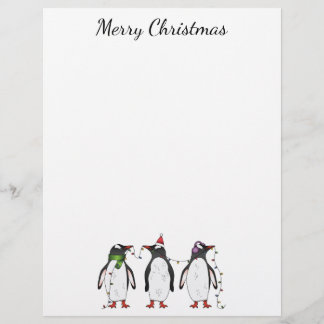Three Festive Christmas Penguins With Custom Text Letterhead