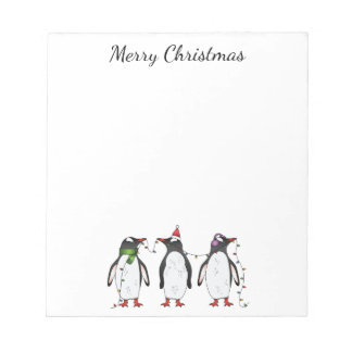 Three Festive Christmas Penguins With Custom Text Notepad