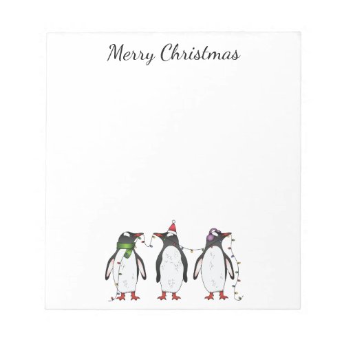 Three Festive Christmas Penguins With Custom Text Notepad