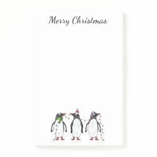 Three Festive Christmas Penguins With Custom Text Post-it Notes