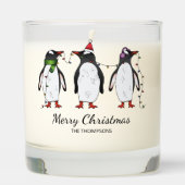 Three Festive Christmas Penguins With Custom Text Scented Candle (Front)