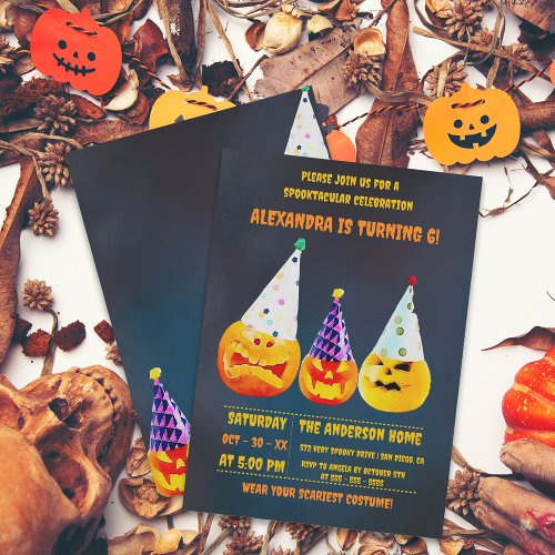 Three Festive Jack O Lanterns Halloween Birthday Invitation