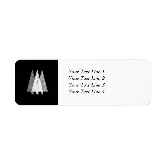 Three Festive Trees. White on Black. Label (Front)