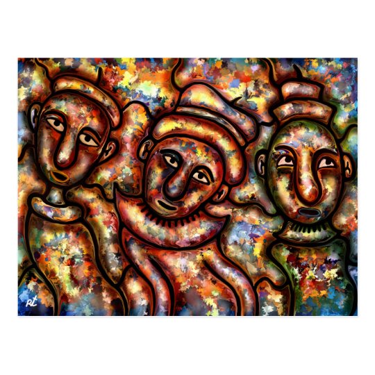 Three figures postcard