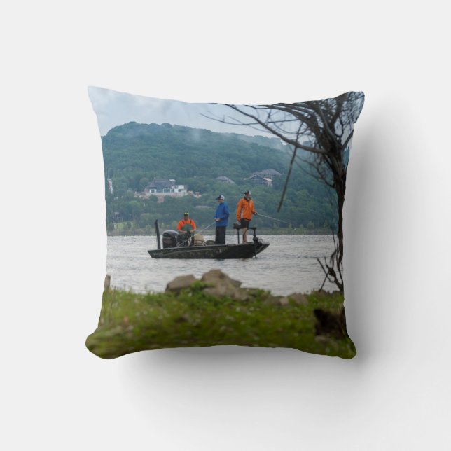 Three Fishermen On Table Rock Throw Pillow (Front)