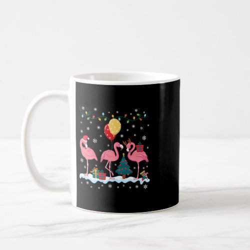 three flamingo santa hat 2christmas light coffee mug