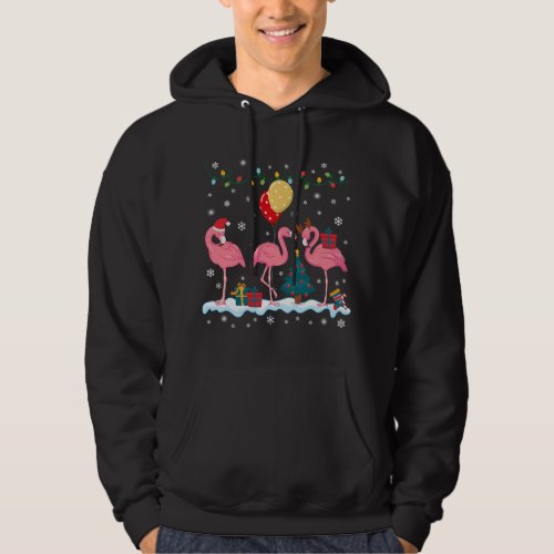 three flamingo santa hat 2christmas light hoodie