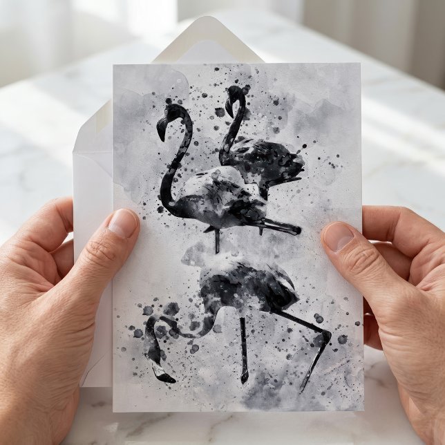 Three Flamingos Black and White Watercolor Note Card (Three Flamingos Black and White Watercolor. Note Card)