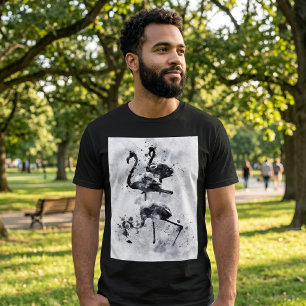 Three Flamingos Black and White Watercolor T-Shirt
