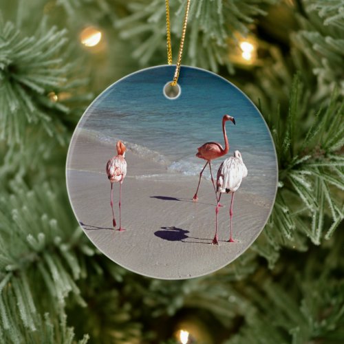 Three Flamingos from Aruba Ceramic Ornament