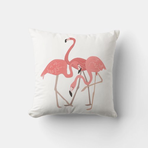 Three Flamingos Tropical Throw Pillow