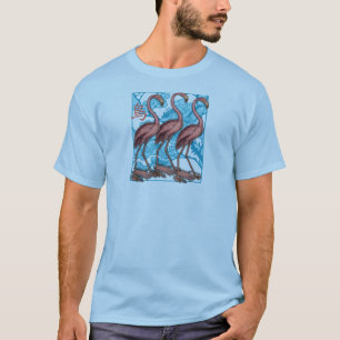 Three Flamingos with Flowers T-Shirt