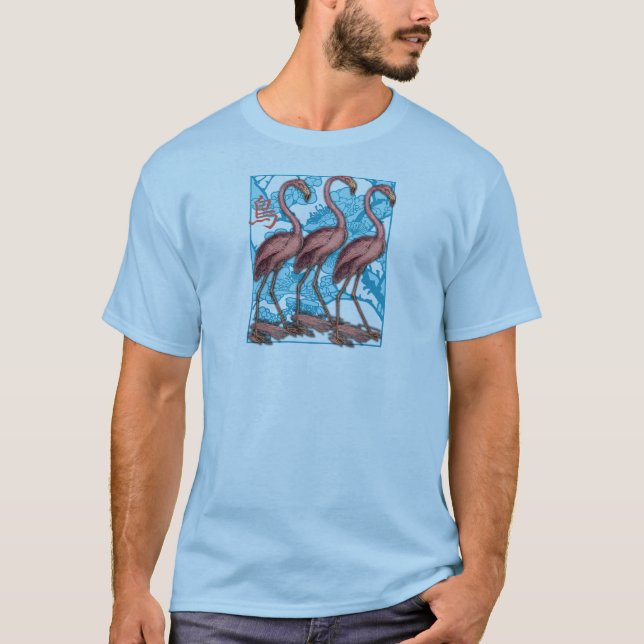 Three Flamingos with Flowers T-Shirt (Front)