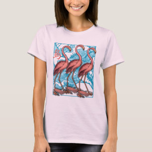 Three Flamingos with Flowers T-Shirt