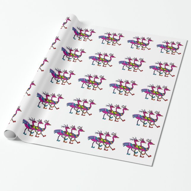 Three Flamingos Wrapping Paper (Unrolled)