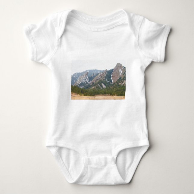 Three Flatirons Boulder Colorado Baby Bodysuit (Front)