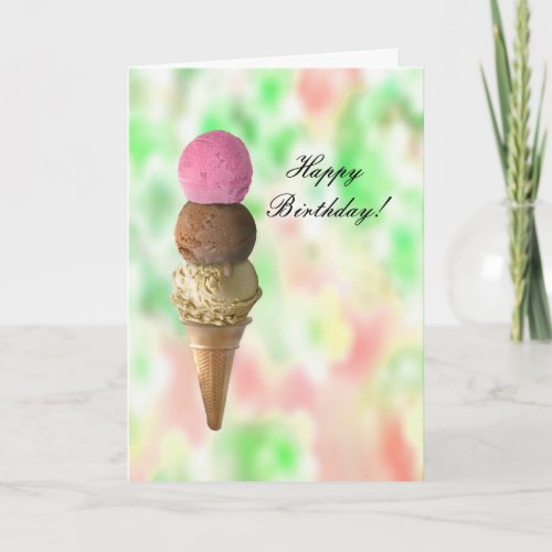 Three Flavors Ice Cream Cone Happy Birthday Day Card