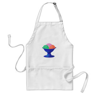 Three flavors of Ice cream  blue metal bowl apron