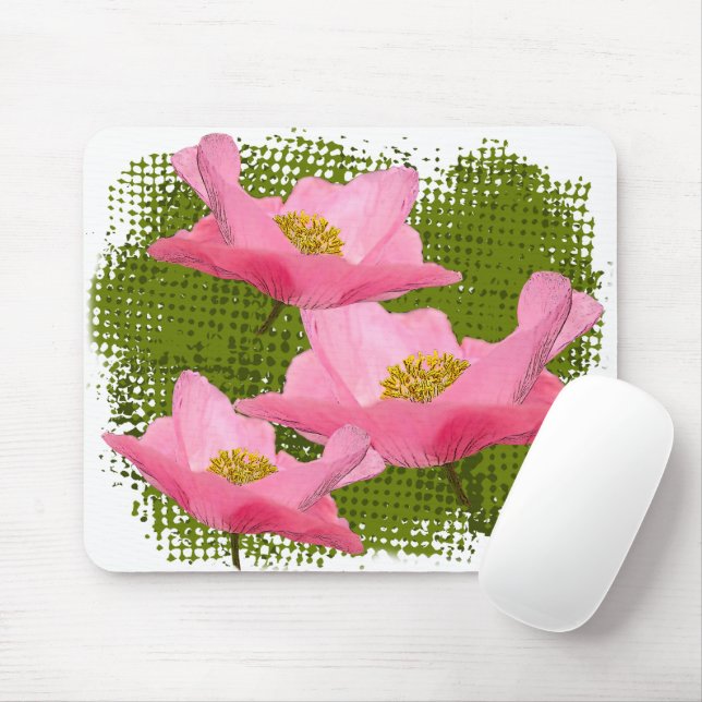 Three Floating Pretty Pink Poppies  Mouse Pad (With Mouse)