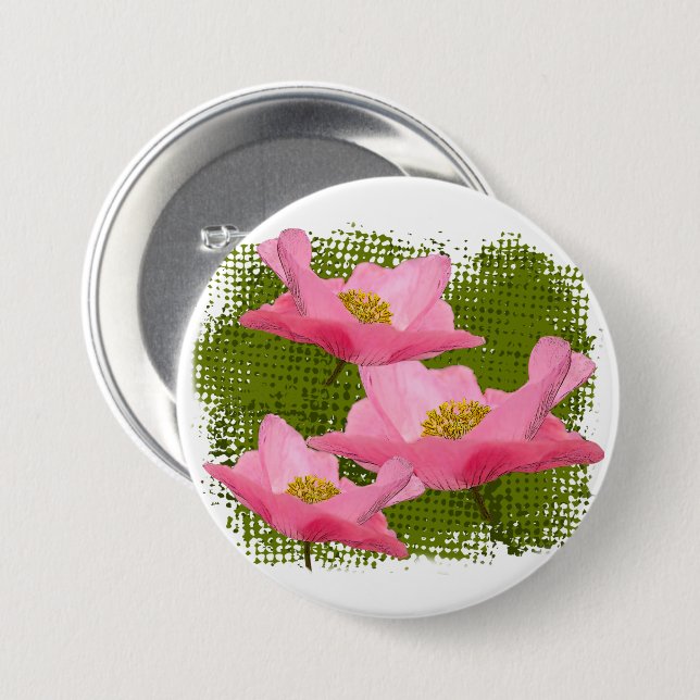 Three Floating Pretty Pink Poppies Photographs Pinback Button (Front & Back)