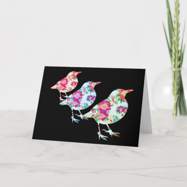 Three Floral Birdies Mother's Day Holiday Card (Front)
