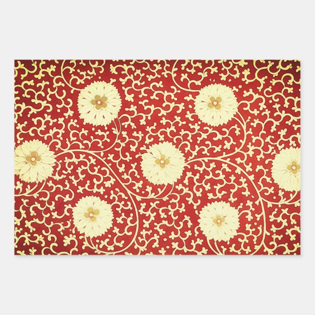 Three floral patterns - elegant Chinese motifs Wrapping Paper Sheets (Front)