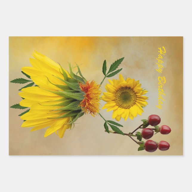 Three flower character designs  wrapping paper sheets (Front)