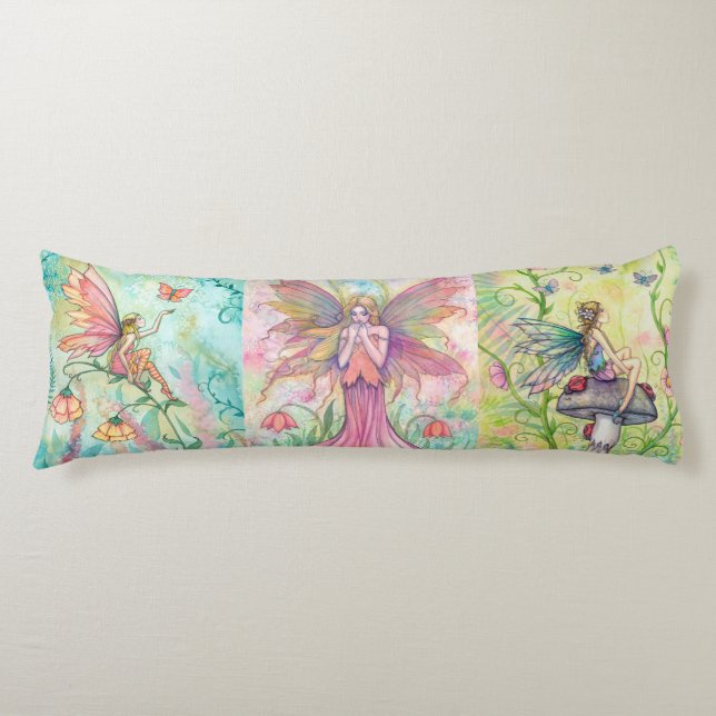 Three Flower Fairies by Molly Harrison Fantasy Art Body Pillow (Front)