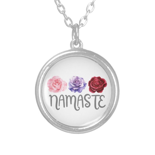 Three Flowers Namaste Silver Plated Necklace (Front)