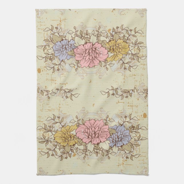 Three Flowers, Vintage Country Floral Towel (Vertical)