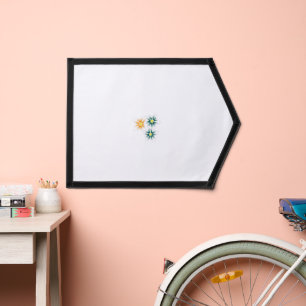three flowers with green and orange petals pennant
