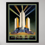 Three Fluted Towers 1933 World's Fair Poster<br><div class="desc">Colorful,  Art Deco,  poster featuring the Three Fluted Towers at the 1933 Chicago World's Fair.</div>