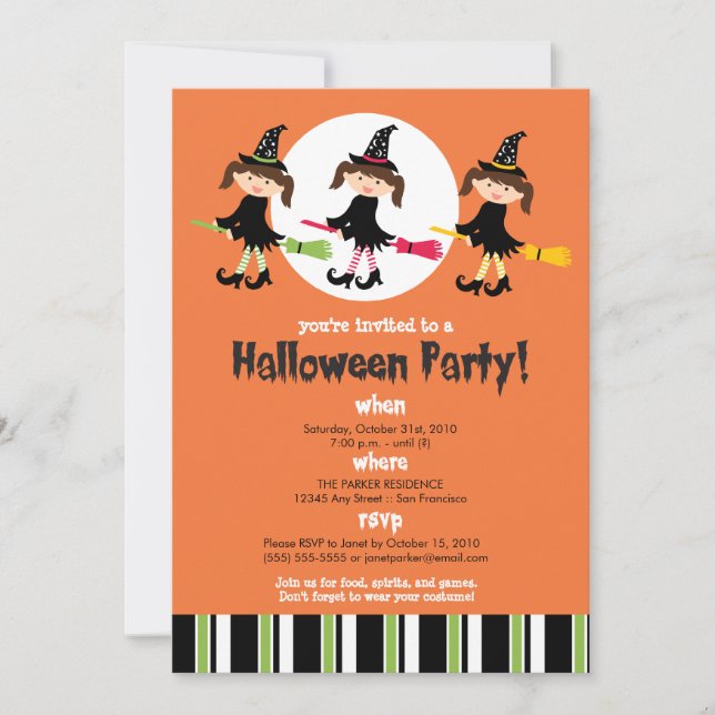 Three Flying Witches Halloween Party Invitation (Front)