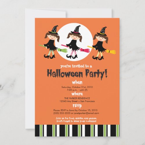 Three Flying Witches Halloween Party Invitation