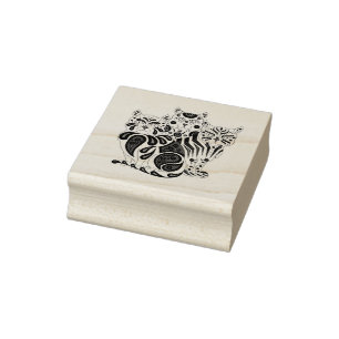 Three folk cats/pattern cats, design rubber stamp