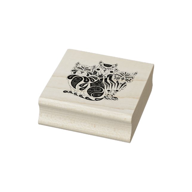 Three folk cats/pattern cats, design rubber stamp (Stamp)