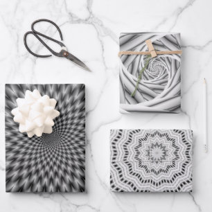 Three Fractal Abstracts in Monochrome Wrapping Paper Sheets