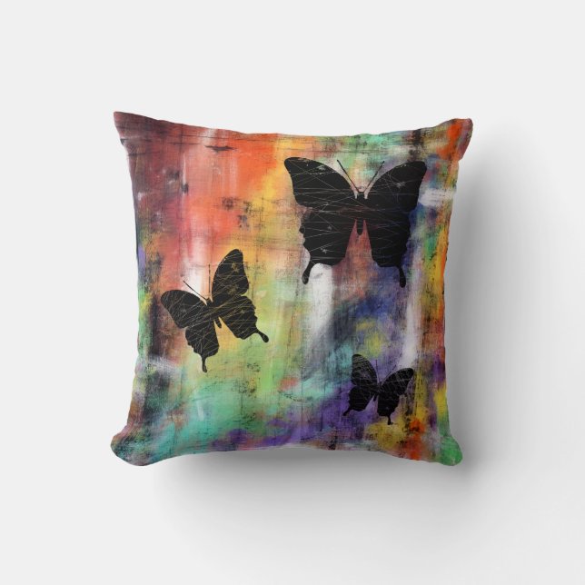 Three Free Butterflies Throw Pillow (Front)