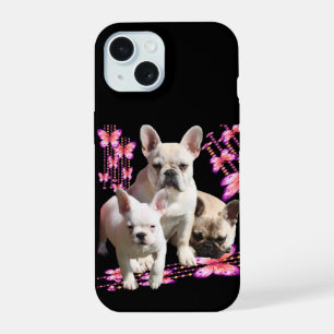 Three French Bulldogs with butterfly  iPhone 15 Case