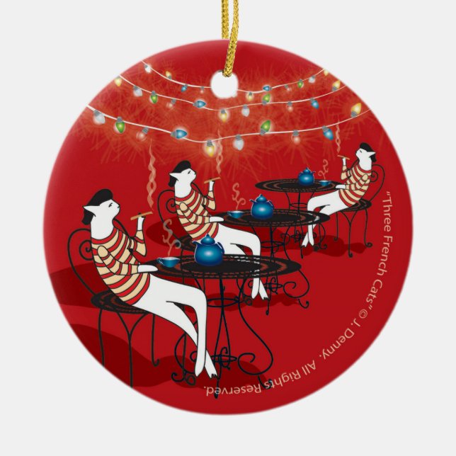 Three French Cats... Ceramic Ornament (Front)