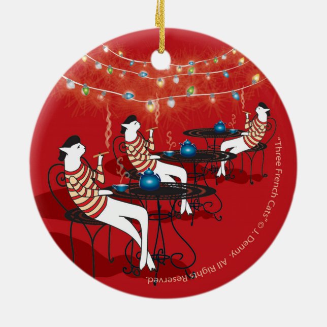 Three French Cats... double sided Ceramic Ornament (Back)