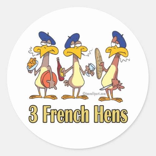 three french hens 3rd third day of christmas classic round sticker