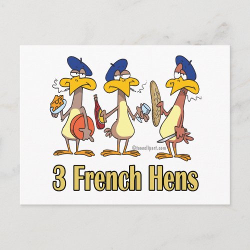 three french hens 3rd third day of christmas holiday postcard